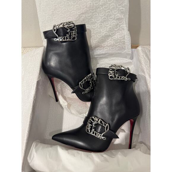 Christian Louboutin Giddylina 100mm Black Leather Buckle Ankle Boots Size 37.5 - Picture 3 of 10
